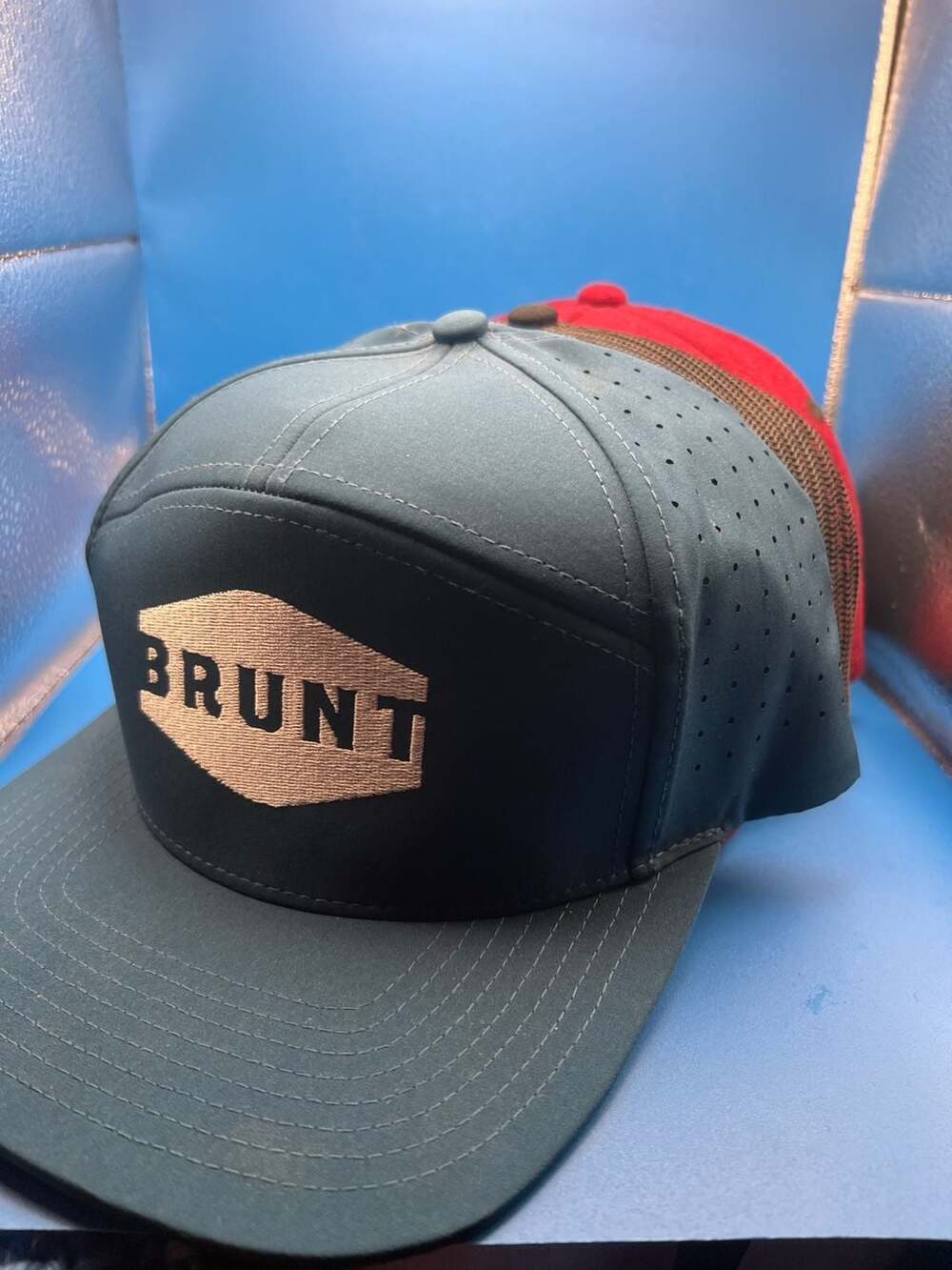 4 BRUNT Workwear Snapback Hats / Flat Brim Wool Leather Patch & Perforated